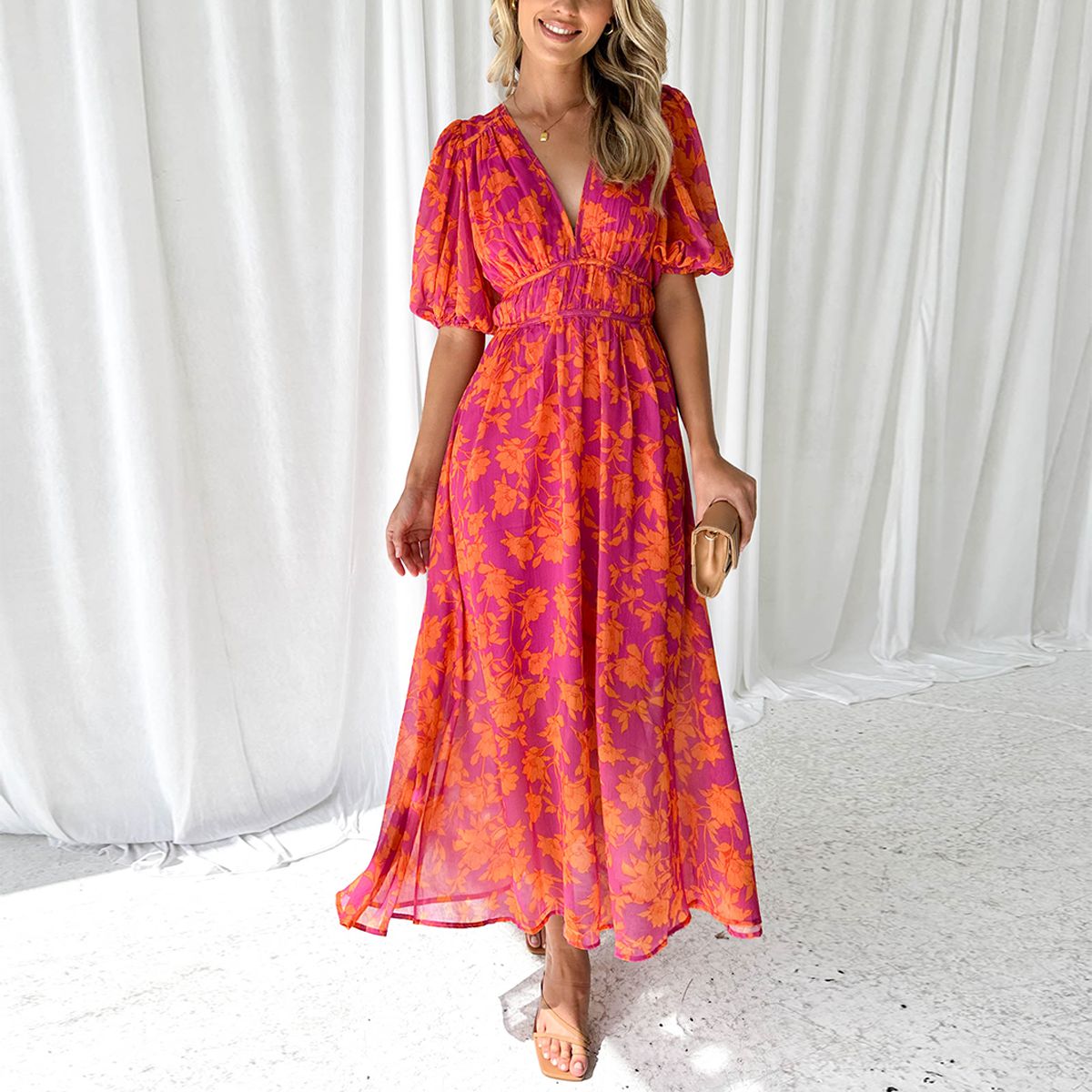 Luna™ | Moderne Flora Midi-jurk