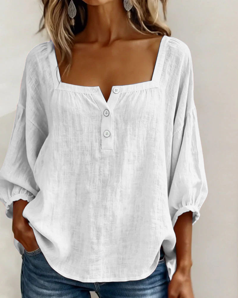 Linnen Blouse met Vierkante Hals