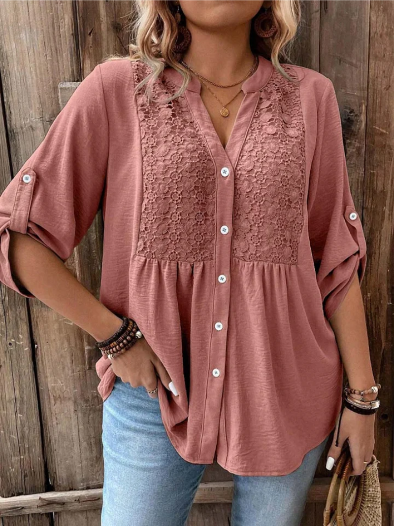 Caroline – V-neck button-down blouse