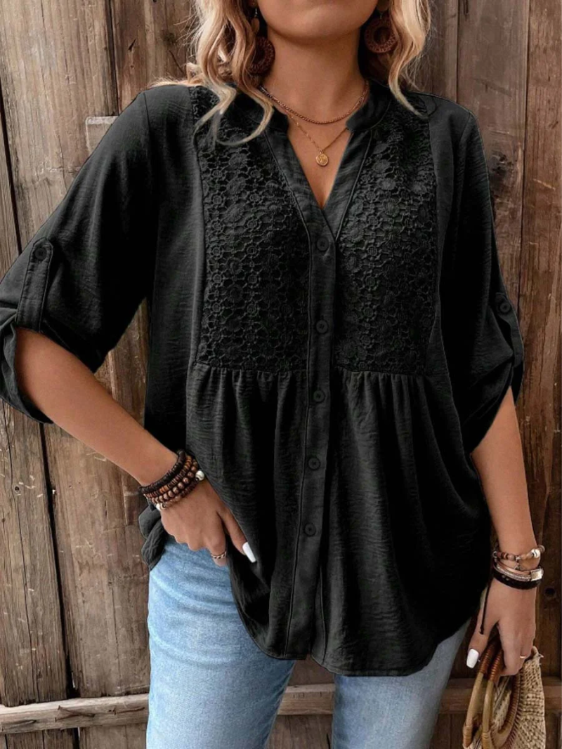 Caroline – V-neck button-down blouse