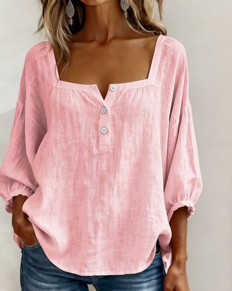 Linnen Blouse met Vierkante Hals