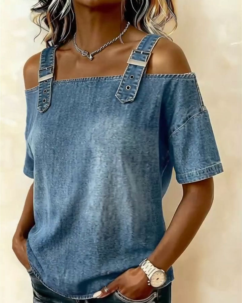 Ademende Top van Denim met Schouderbandjes