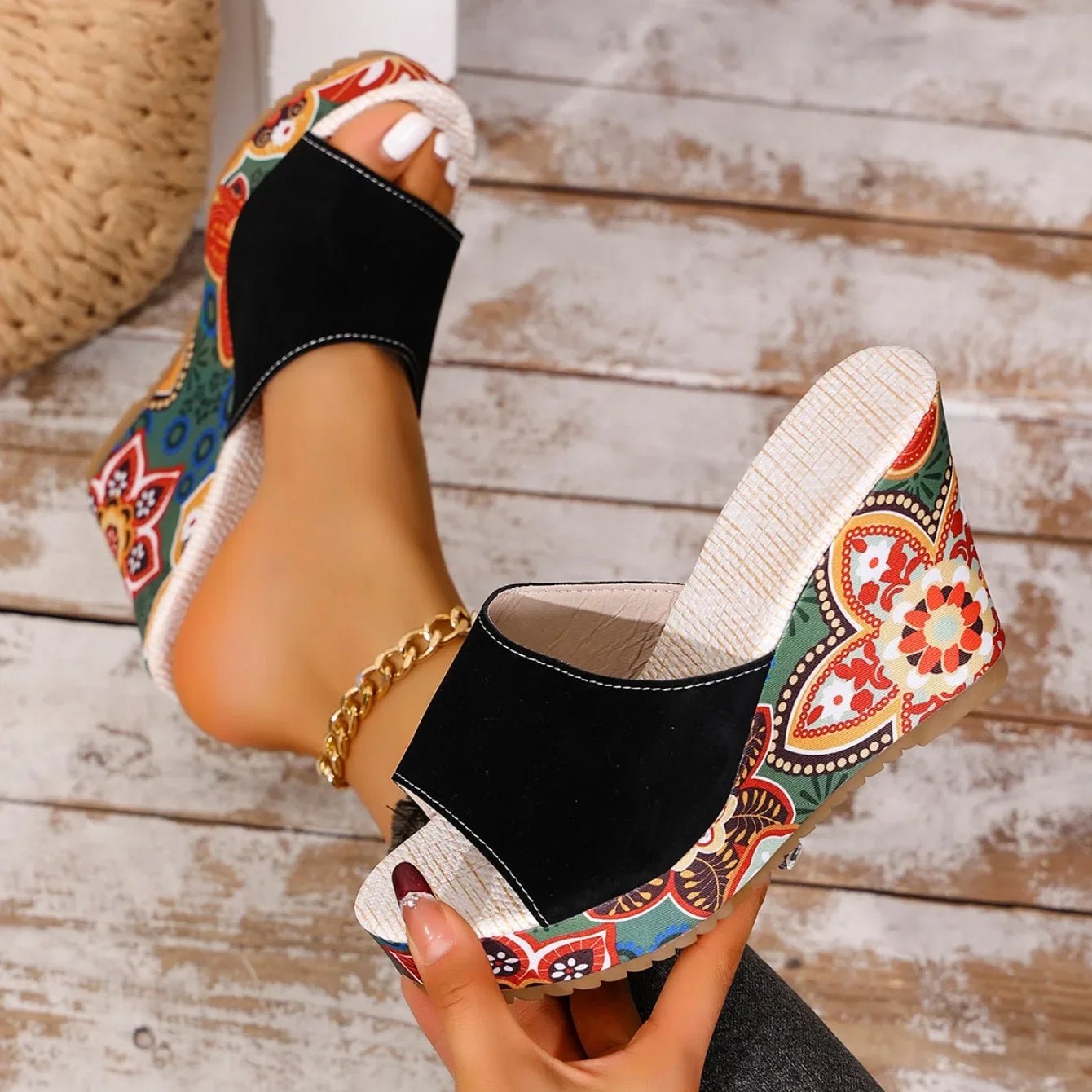Elena | Bohemian Velvet Wedge Sandal