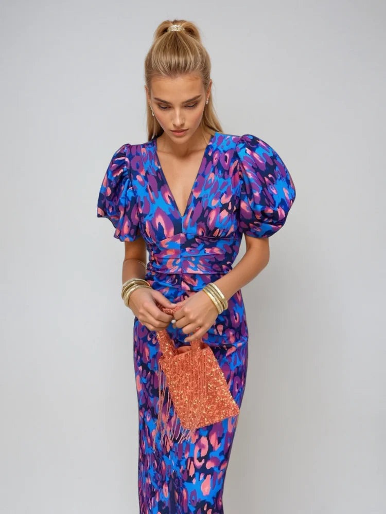 Noor™ | Halflange Jurk met Pofmouwen
